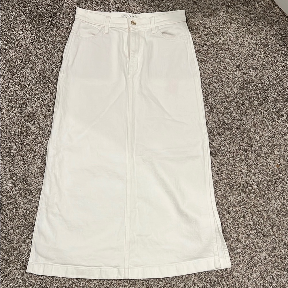 7 For All Mankind White Denim Maxi Skirt with Front Seam
